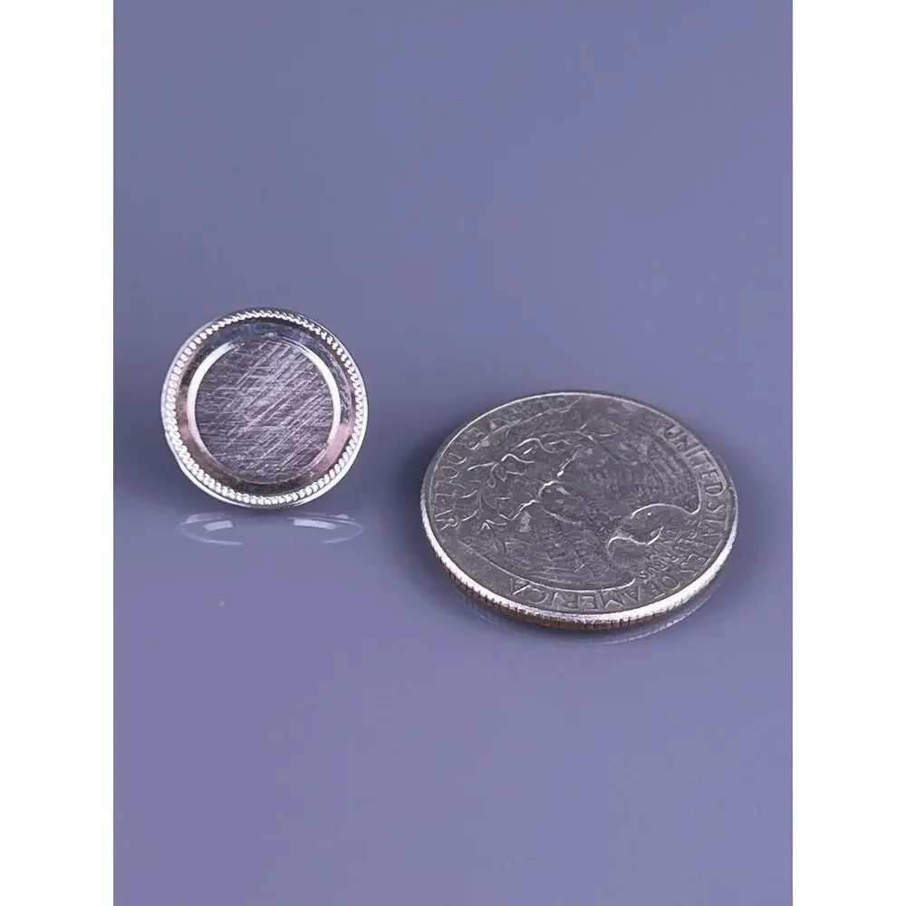 Simple Round Tie Tack Pin Silver Tone Florentine Brushed Finish Vintage